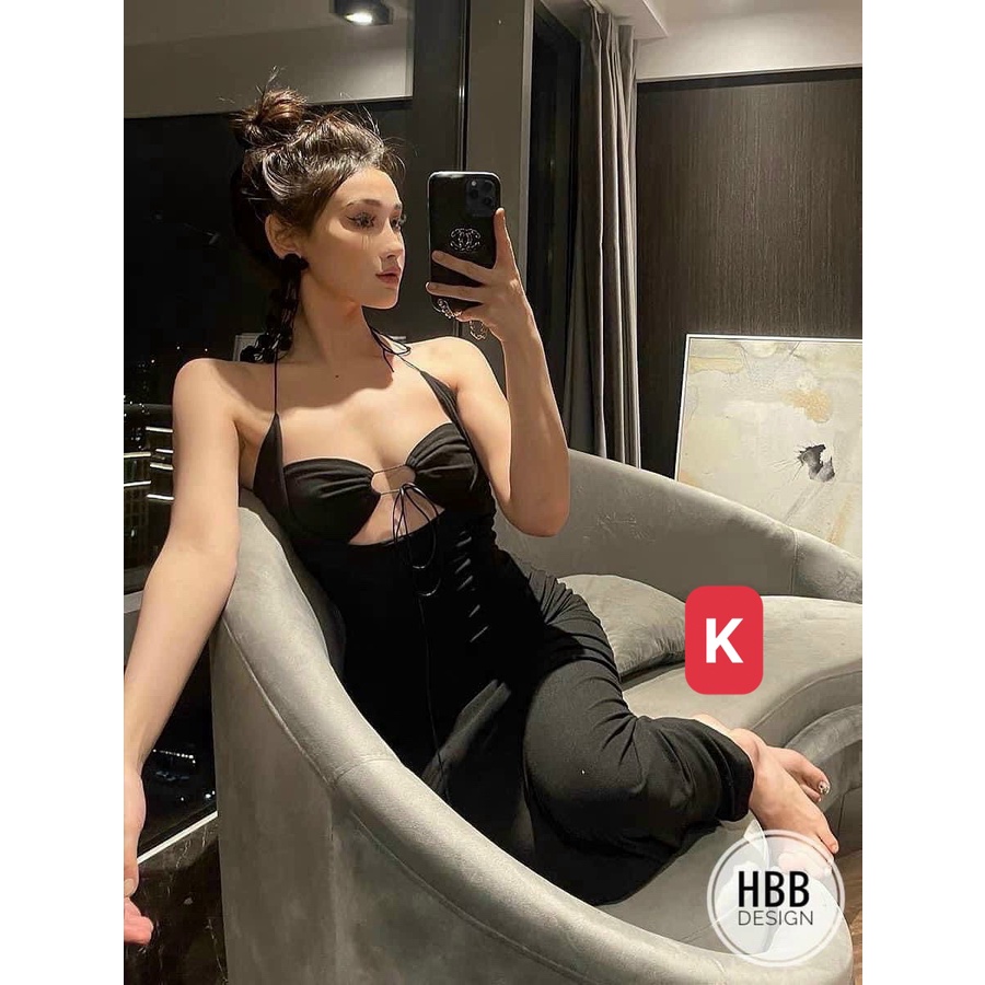 Đầm yếm dáng dài cột ngực mẫu mới siêu sexy chất thun gân