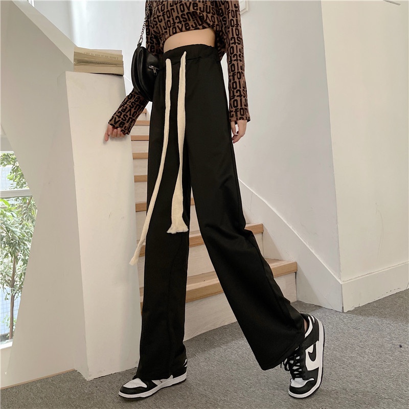 Quần dài lưng cao dáng rộng phối dây rút thời trang cá tính cho nữ