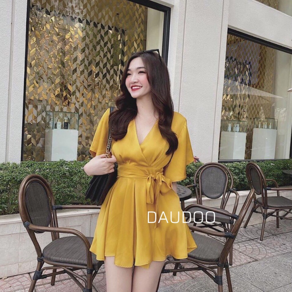 Jumpsuit nữ thiết kế lụa Hàn, Jum nữ lụa Hàn thiết kế đai nơ Daudoo Boutique 40 đến 60kg QATE A13