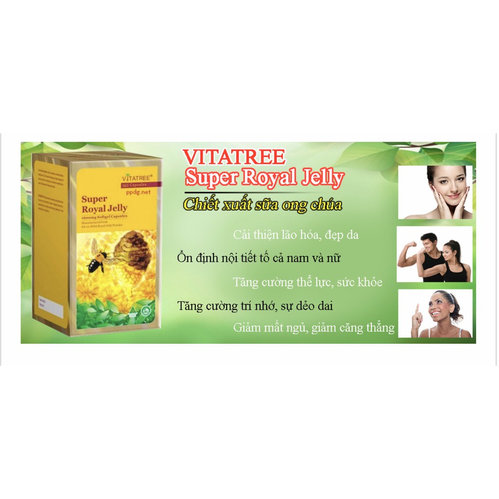 Sữa Ong Chúa VITATREE SUPER ROYAL JELLY 1600mg - Hộp 100 viên -Nhập khẩu ÚC -Giúp cải thiện tình trạng lão hóa da