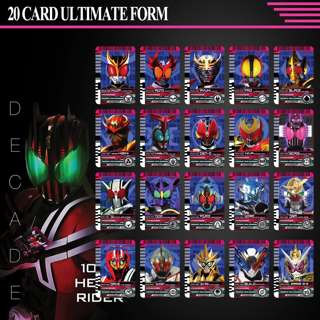 Bộ thẻ bài in sưu tầm Kamen Rider Decade bộ 19 card ultimate form đọc được trong Driver