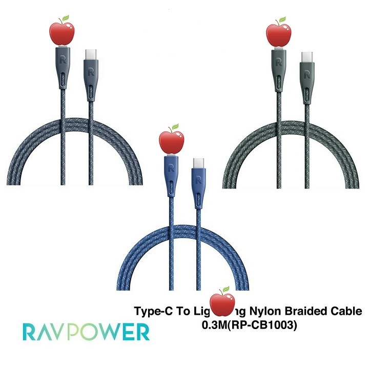 Cáp sạc nhanh Type-c ra Lighting RAVPower CB1003 dài 0.3m