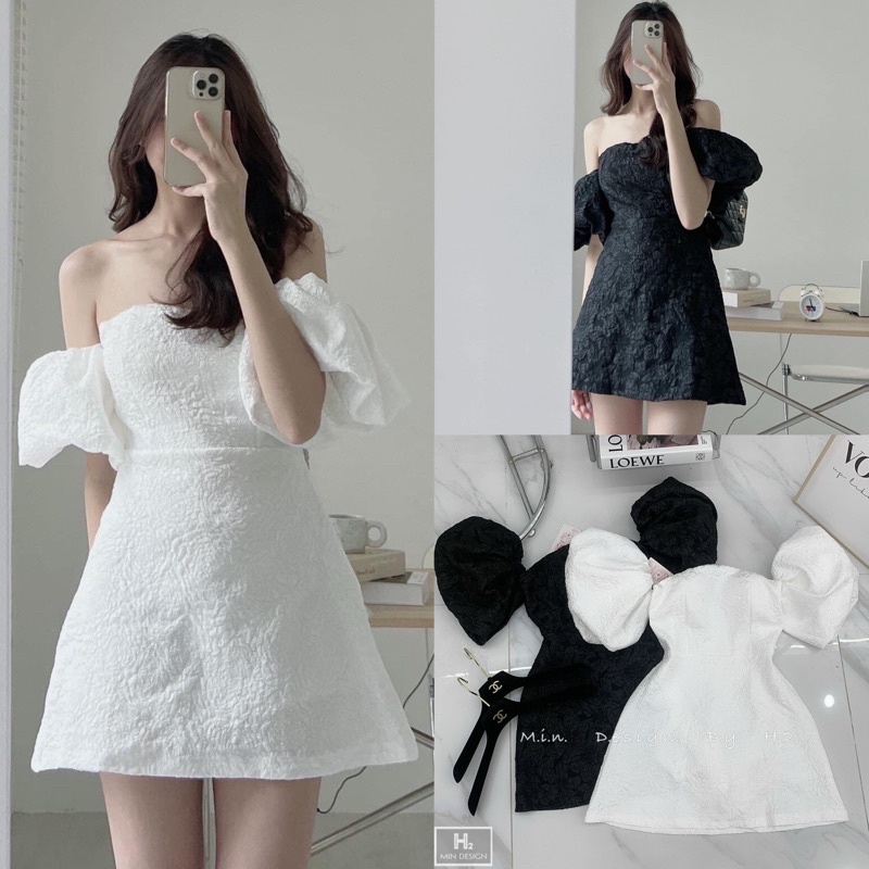 [SIÊU HOT]Đầm ANNA DRESS trễ vai độn ngực thiết kế tay bồng - Đầm hở vau vai nhẹ nhàng, thanh lịch