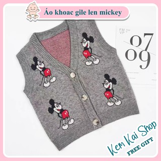Áo khoác len gile, áo khoác không tay len cho bé in hình Mickey
