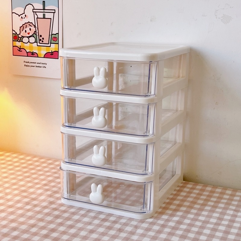 Hộp Đựng Mỹ Phẩm Nhiều Ngăn Họa Tiết Thỏ Dễ Thương Chống Bụi