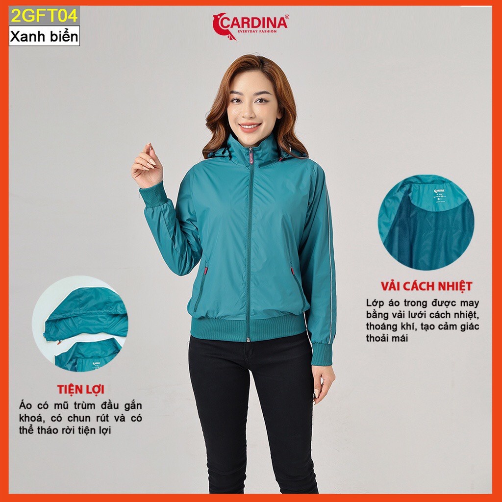 Áo gió nữ CARDINA  áo khoác thể thao 2 lớp lót lưới cao cấp siêu nhẹ cản gió giữ nhiệt cản bụi chống nước trẻ trung  2GF