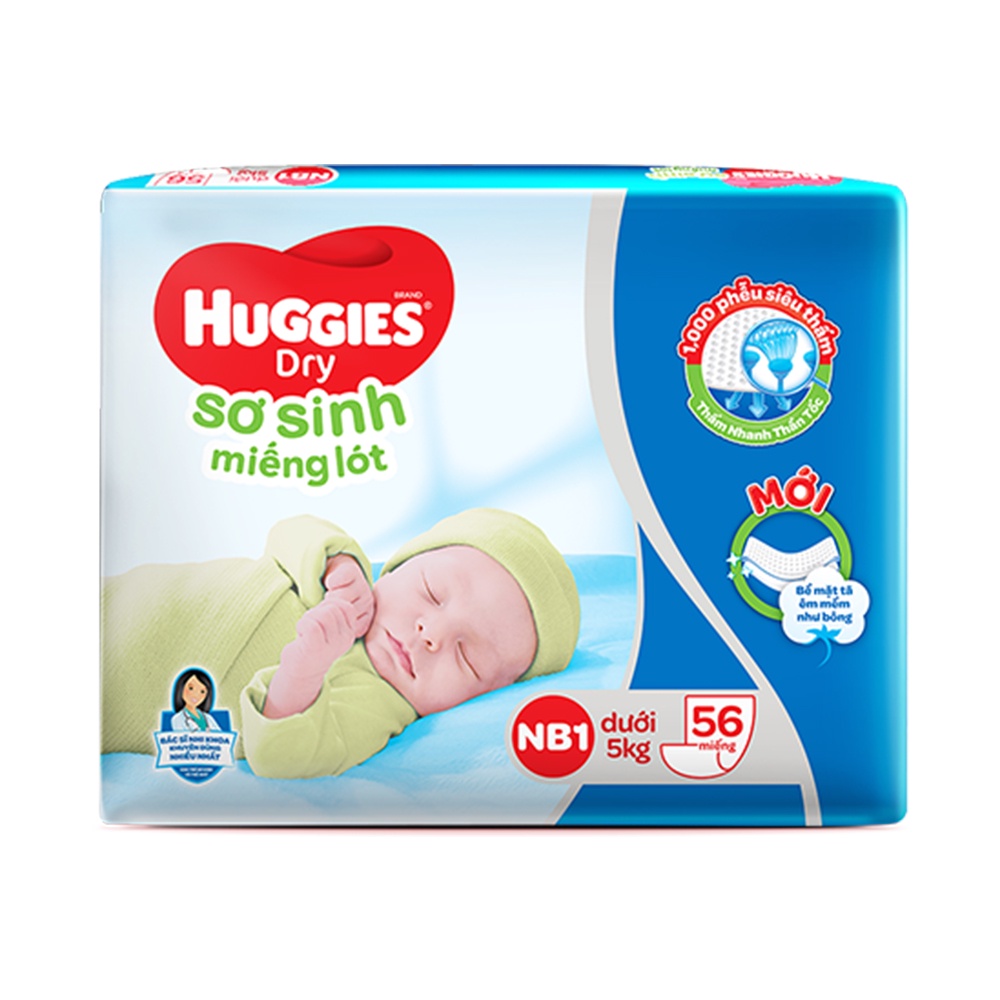 Miếng lót sơ sinh Huggies Dry NB 1 - 56 miếng/NB 1 - 100 miếng/ NB2 - 60 miếng