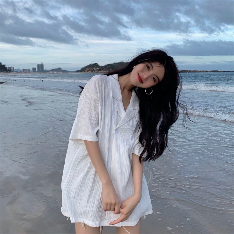 Áo Sơ Mi Tay Ngắn Dáng Rộng Thời Trang Mùa Hè Cho Nữ