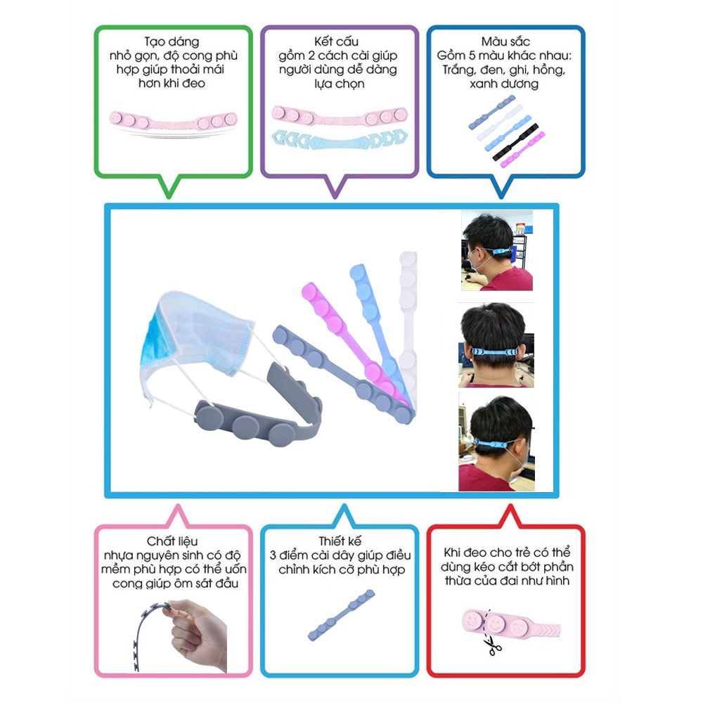 Dây đeo khẩu trang silicone chống đau tai 3 nấc điều chỉnh Micado