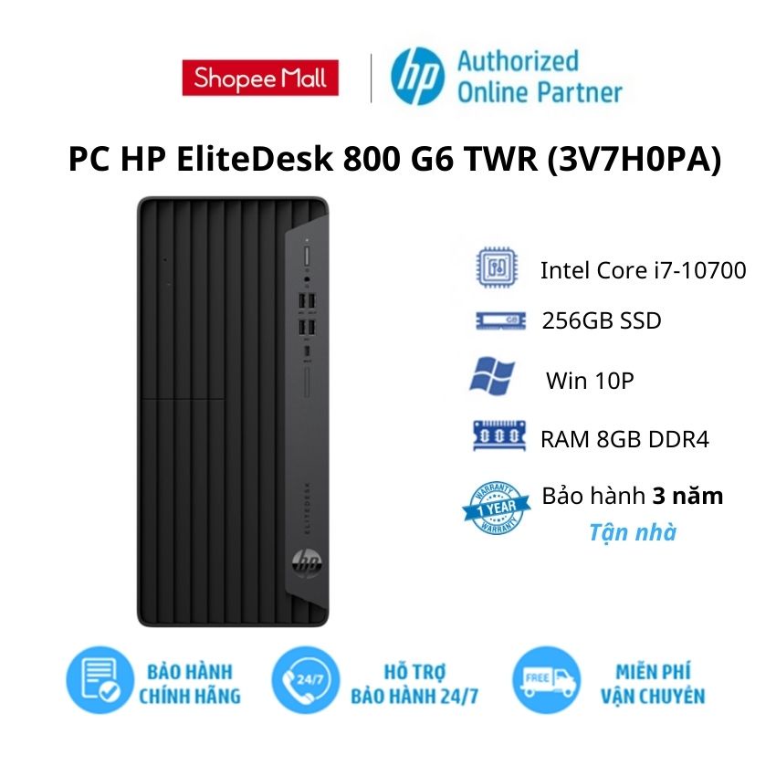 [ELHP13 giảm 10% tối đa 2TR] PC HP EliteDesk 800 G6 TWR (3V7H0PA)/ Intel Core i7/ RAM 8GB/ 256GB SSD/ Win 10P