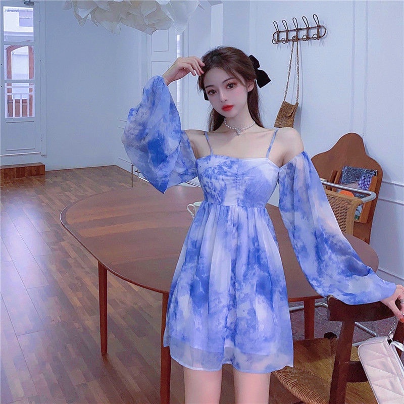 Đầm Tay Phồng Dài Phối Màu Nhuộm Thời Trang Mùa Hè Cho Nữ