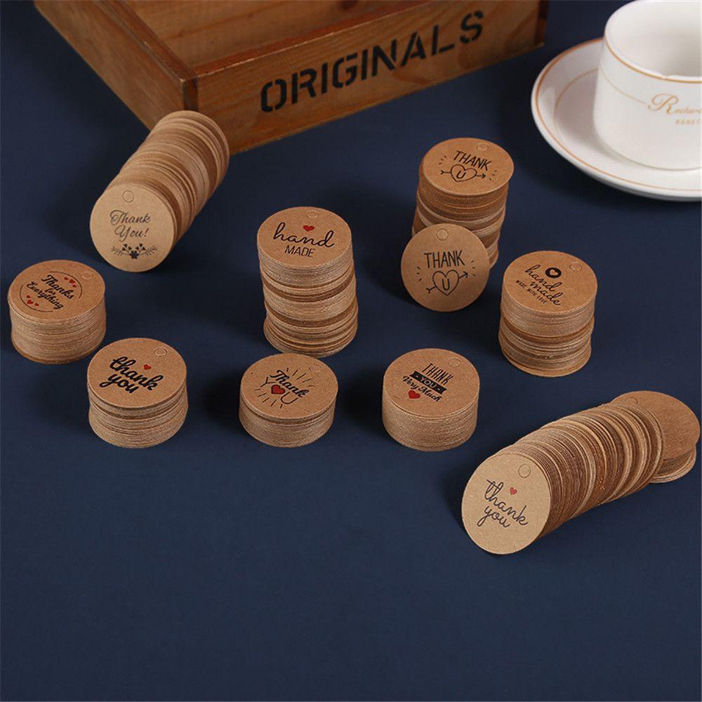 KUNHEV Set 100 thẻ giấy kraft hình tròn in chữ thank you trang trí quà tặng/ tiệc cưới DIY