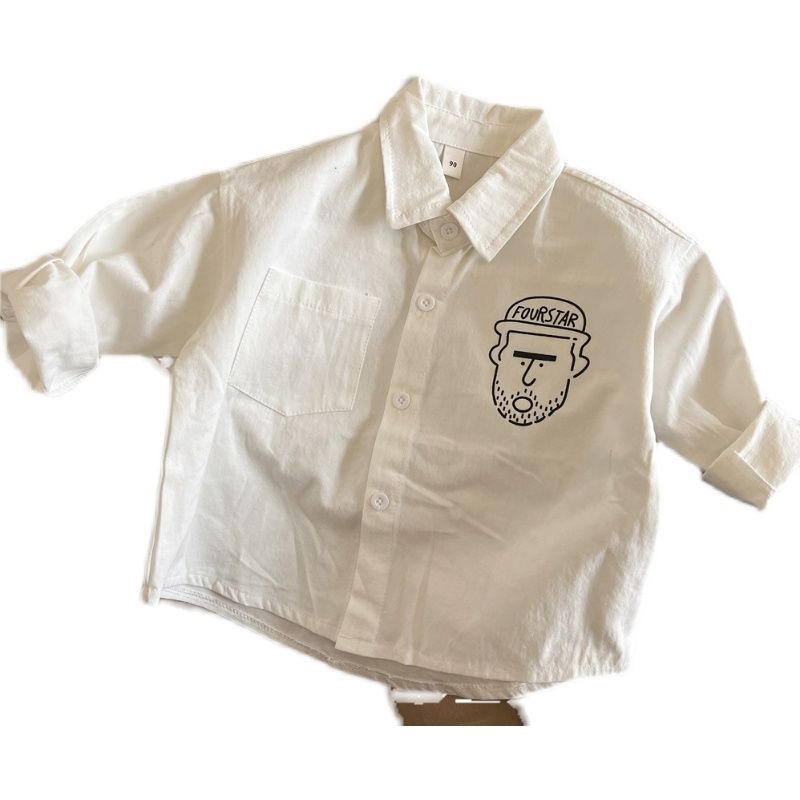 Áo Thun Tay Dài Cổ Tròn Chất Liệu Cotton Màu Trắng Thời Trang Xuân Thu Cho Bé Trai