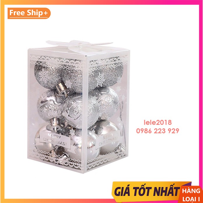 Hộp 12 quả châu 6cm có hoa văn trang trí Noel giáng sinh loại đẹp