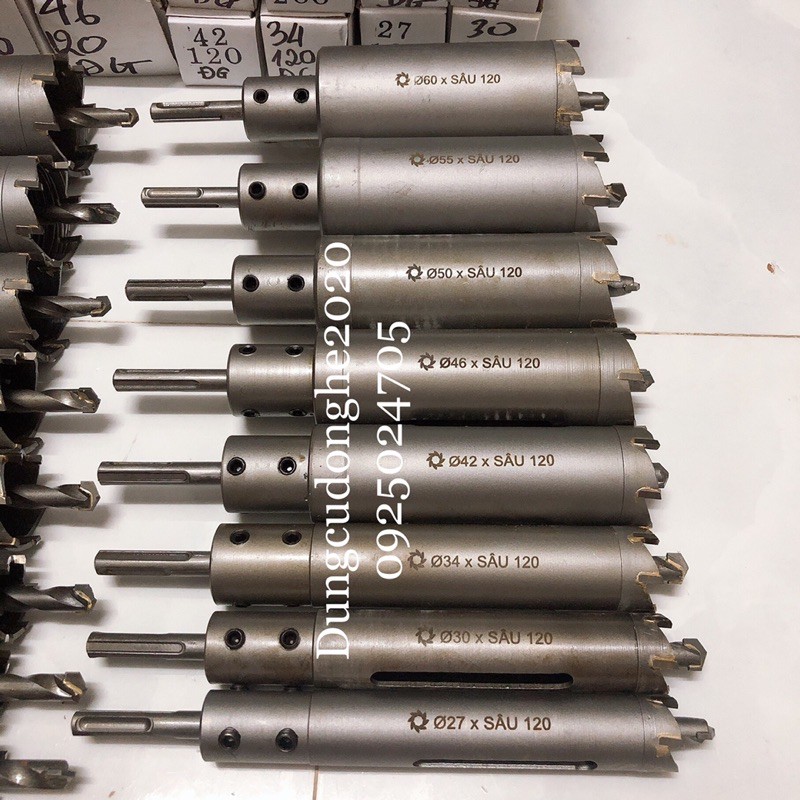 Mũi Khoan Rút Lõi Khoét Lỗ Xuyên Tường 21, 27, 30, 34, 42, 50, 55, 60mm Dài 120mm & 200mm Thắng Lợi