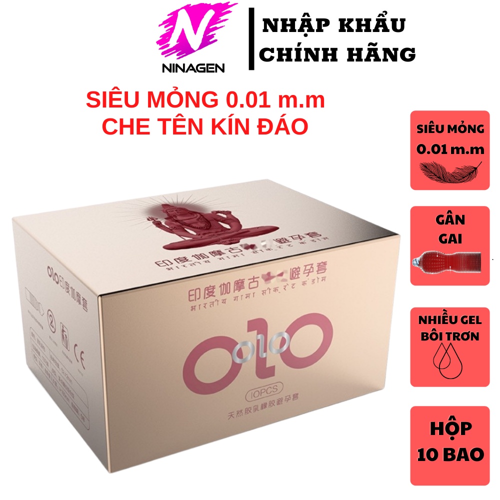 Bao cao su OIO 001 hồng gân gai siêu mỏng kéo dài thời gian - Hộp 10 bao - NinaGen