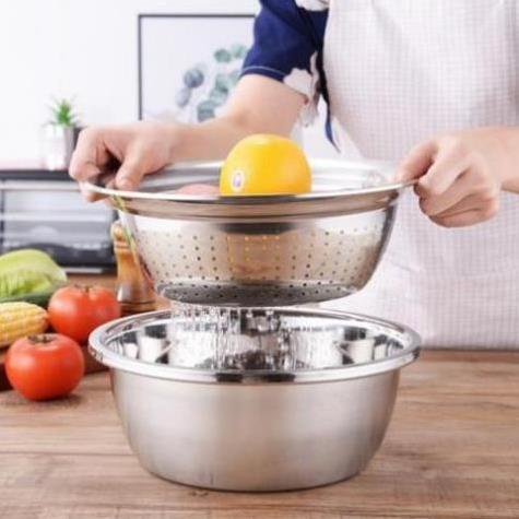 Bộ Rổ Nạo Inox 304 Đa Năng 3 Chi Tiết Tiện Lợi size 26cm - TongkhoGiaDung