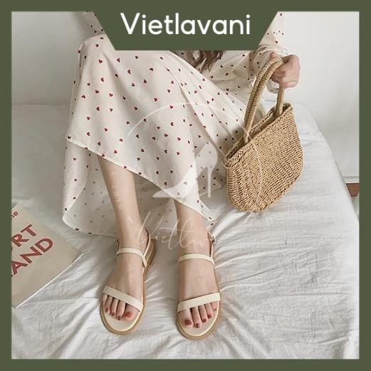 Gìay sandal đế bằng thời trang VIETLAVANI mã S12 mũi hở quai ngang kiểu dáng thanh lịch hàng chuẩn