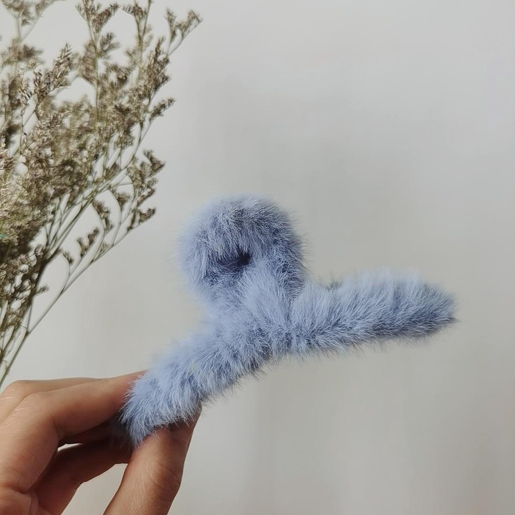 Kẹp Tóc Càng Cua Đính Lông Giả Thời Trang Thu Đông