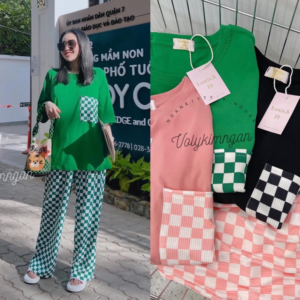 Đồ bộ nữ quần ống suông nữ cạp cao bigsize áo chéo sau lưng ESHOP Đồ bộ mặc nhà quần thun gân form rộng tay lửng DB37