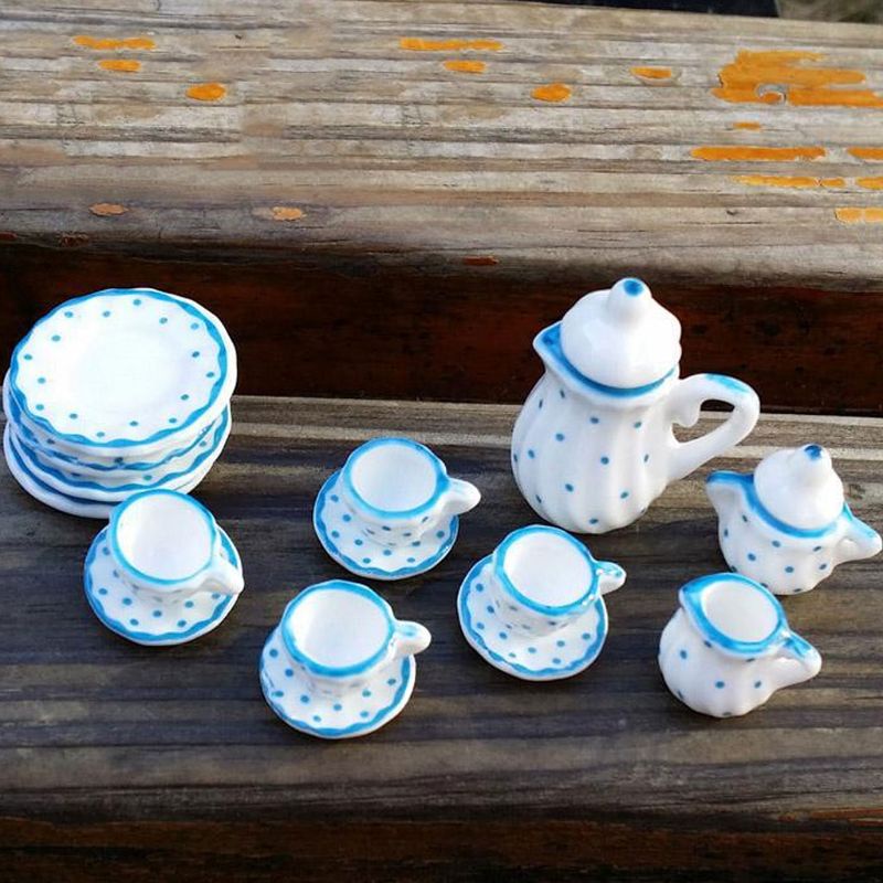 Bộ 12 / 15 Món Đồ Chơi Mô Hình Hoa Sứ Màu Xanh Dương Thu Nhỏ Cho Nhà Búp Bê