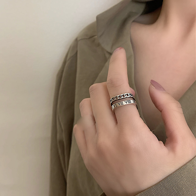 Nhẫn số la mã Nhẫn bạc thái điều chỉnh phong cách Âu Mỹ