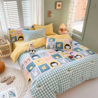 Trọn bộ vỏ chăn ga chun gối đầu chất cotton poly