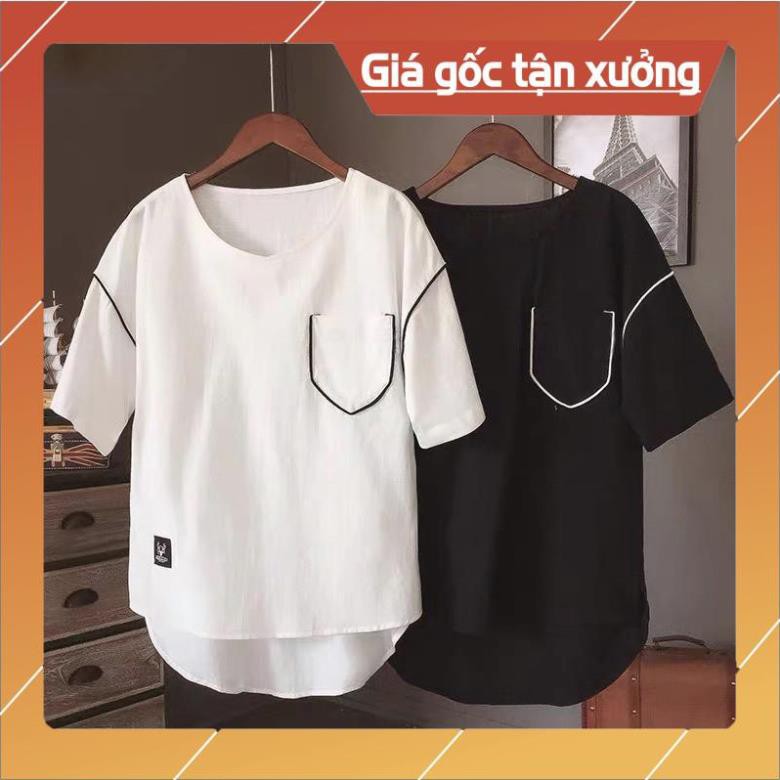 SALE!!! Áo thun cotton đẹp , dáng thụng túi mí vạt lệch đen trắng (FREESHIP)  áo phông nam nữ cực chất giá tận xưởng