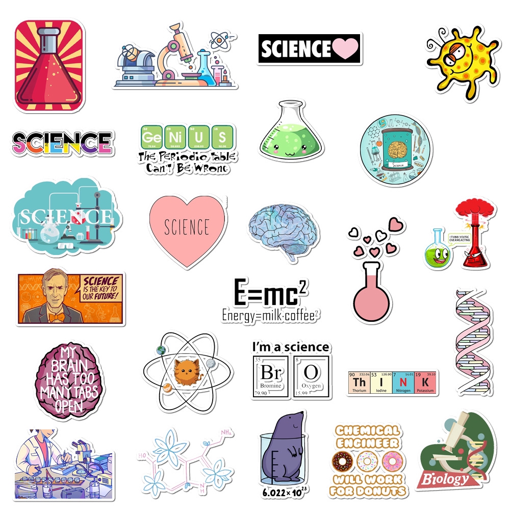 Sticker Bộ 50 Miếng Dán Sticker Chống Thấm Nước Hình Vật Lý Phòng Thí Nghiệm