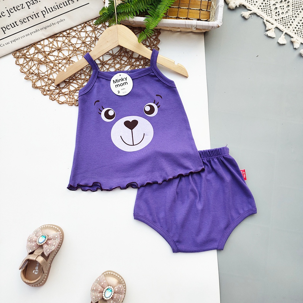 Bộ 2 dây bé gái Minky Mom, Áo ba lỗ vải cotton thun lạnh mặc hè xuất khẩu 8-20kg