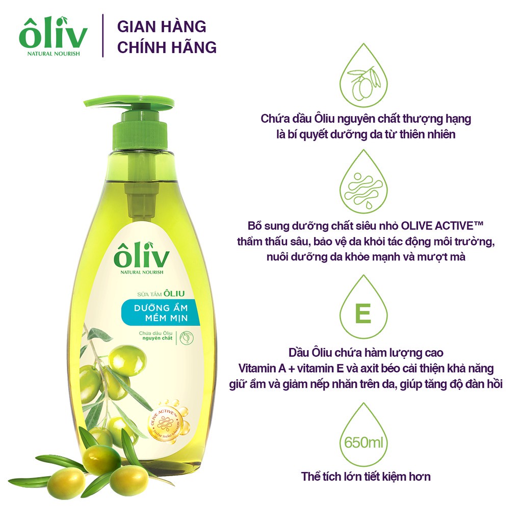 Combo Sữa Tắm Oliv Mềm mịn 650ml + Sữa Tắm Detox 650ml