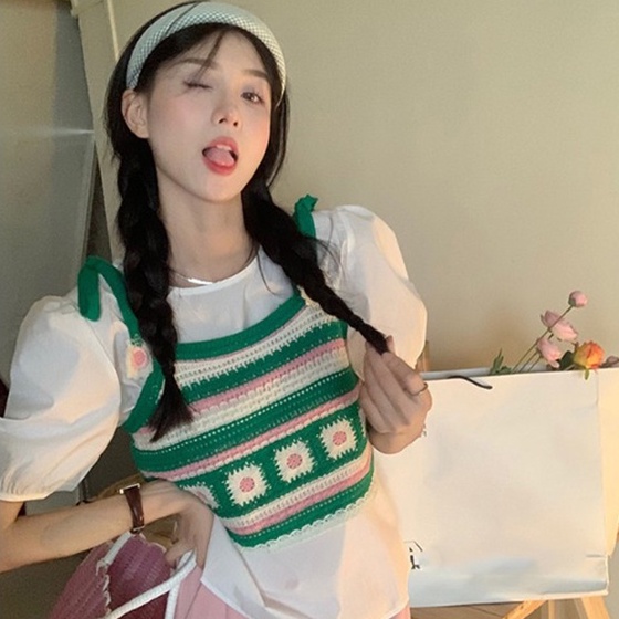 ZHELIHANGFEI Áo Croptop 2 Dây Len Móc Thêu hoa Đi Du Lịch