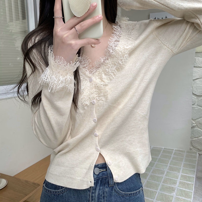 Áo Sweater Dệt Kim Phối Ren Xinh Xắn Cho Nữ  tao bao
