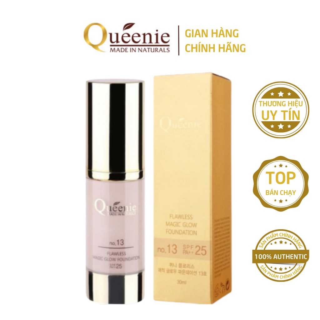 Kem nền trắng da mịn nhẹ kiềm dầu Queenie Foundation lâu trôi chống nước Hàn Quốc chính hãng 30ml