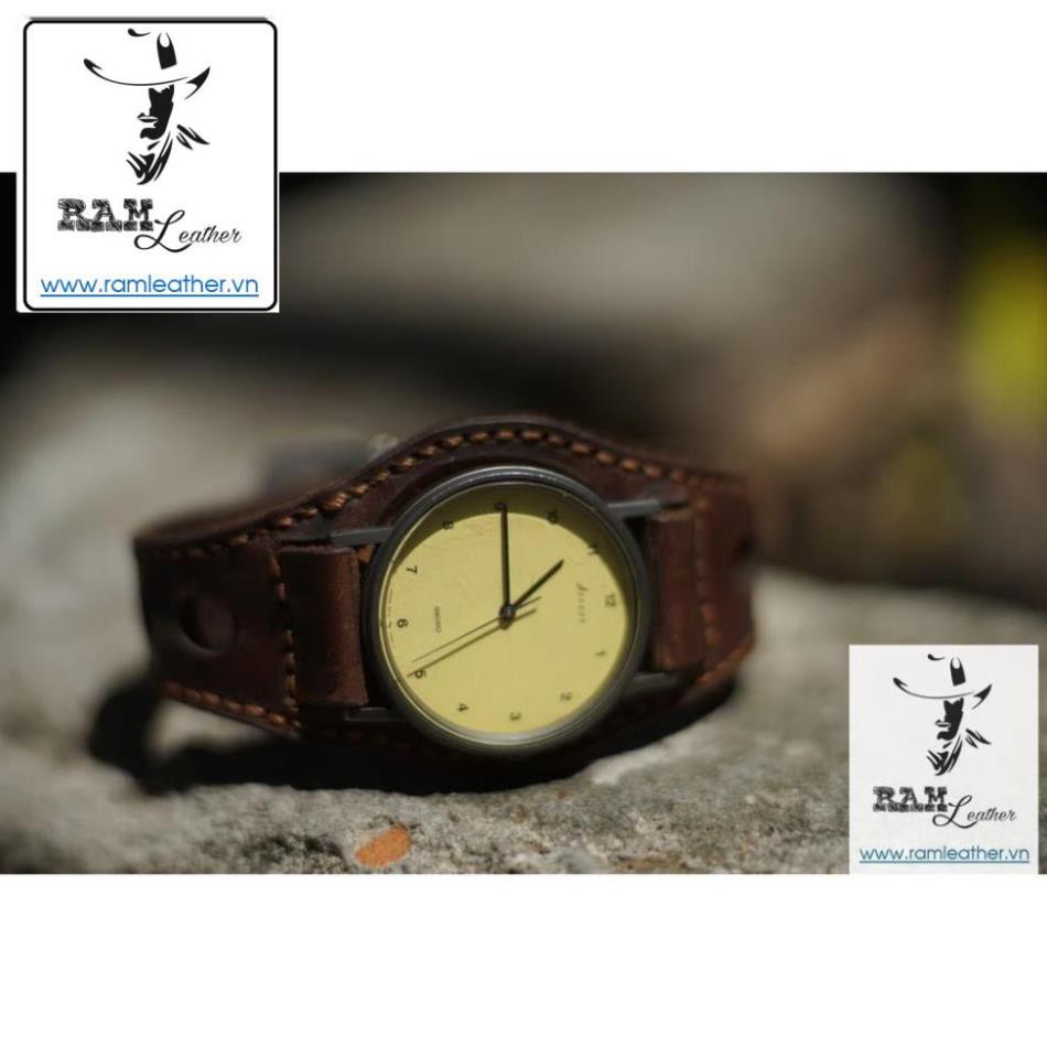 DÂY ĐỒNG HỒ DA BÒ THẬT - RAM BUNDSTRAP BX3 NÂU ĐỎ QUÂN ĐỘI ĐỨC - CASIO AE1200/SEIKO5