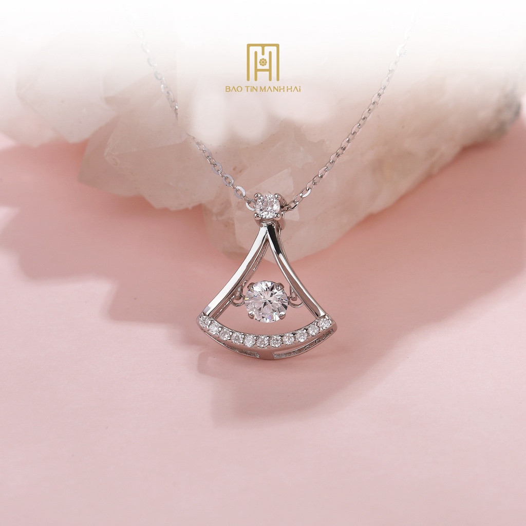 Dây chuyền bạc xi cao cấp hình cách hoa gắn đá tâm viền phong cách HQ trẻ trung DB10 Bảo Tín Mạnh Hải