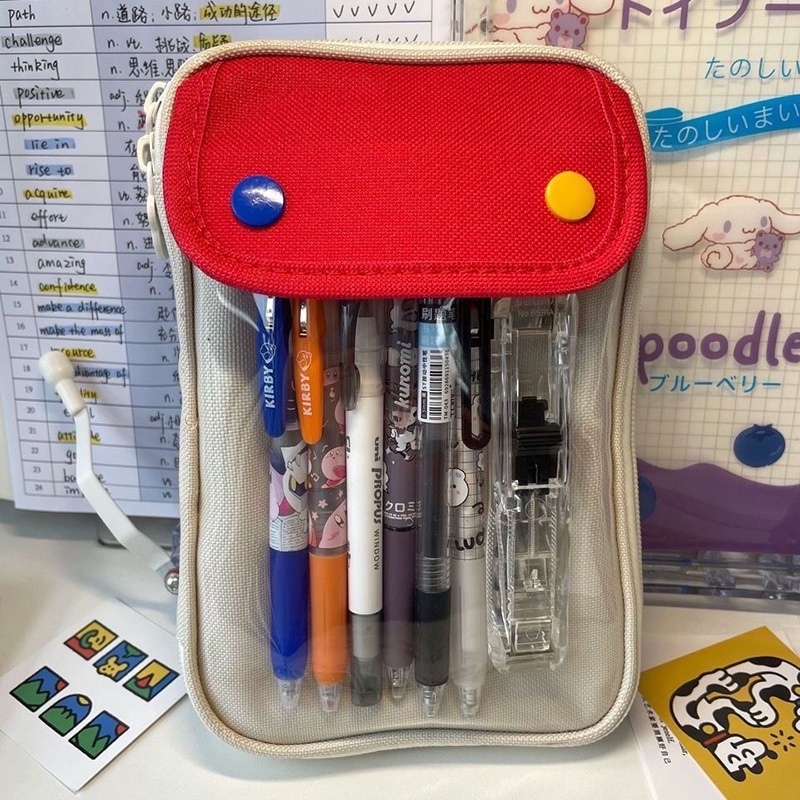 Ohaya Contrast Color Pencil Case Super Large Capacity Student Stationery Multifunctional Storage Bag cosmetic bag