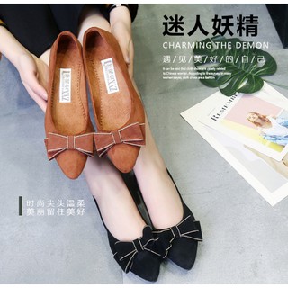 Giày búp bê đính nơ da lộn dành cho nữ