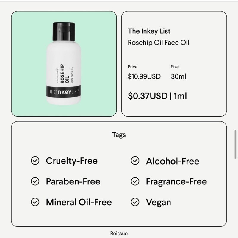 [Sephora US] Tinh dầu tầm xuân Rosehip oil - THE INKEY LIST