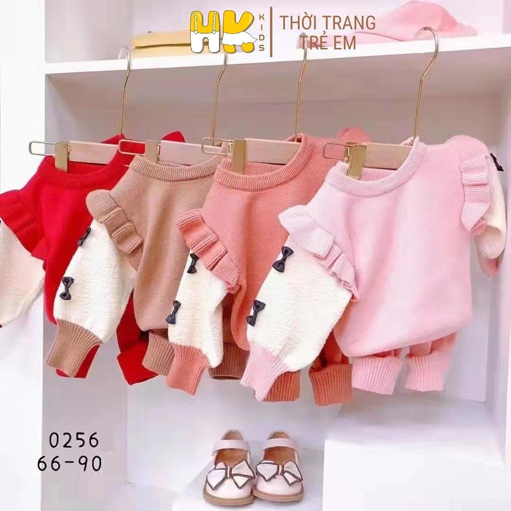 Bộ quần áo len cho bé gái HK KIDS, chất len cao cấp mềm mịn đanh lì size cho bé từ 0 đến 3 tuổi (mã 0256)
