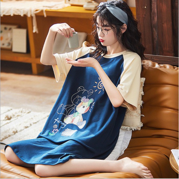 [Hàng Sẵn] Váy ngủ ngắn tay thiết kế dáng rộng họa tiết dễ thương