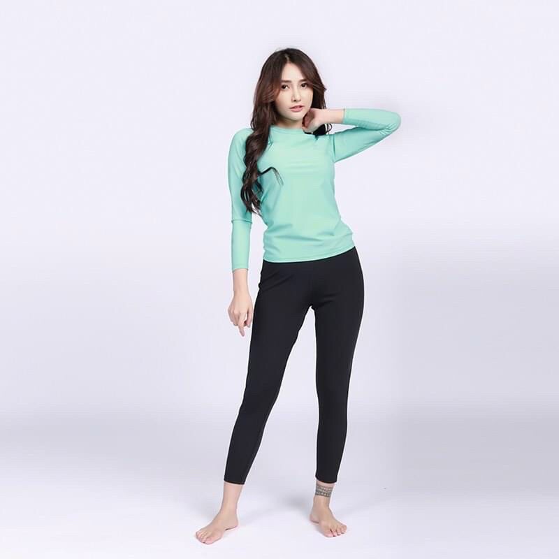 Bộ Bơi/ Bộ Tập/ Thể Thao Quần Dài Đen Áo Tay Dài Hoạ Tiết [1-4 Mẫu] Free Size 40-60 ký