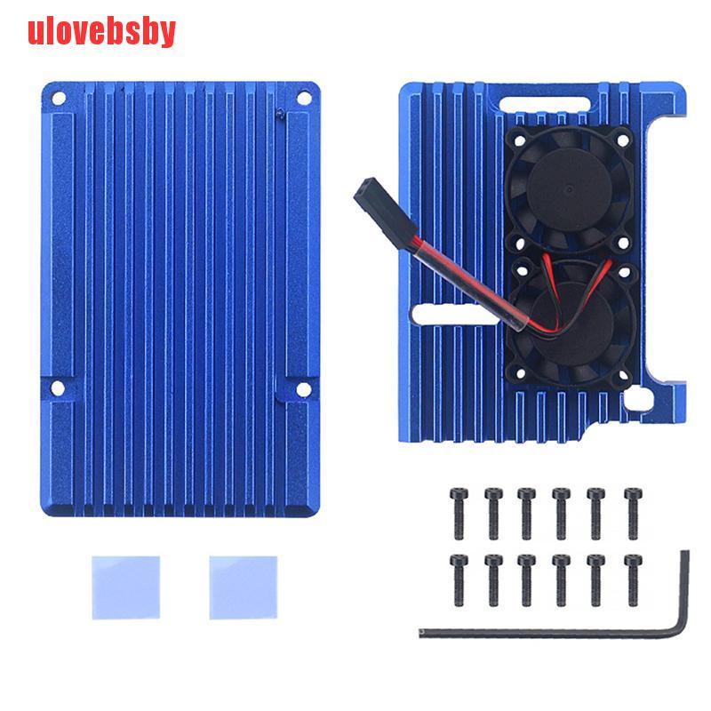 [ulovebsby]For Raspberry Pi 4B Latest CNC Aluminum Alloy Case Enclosure W/ 2x Cooling Fan
