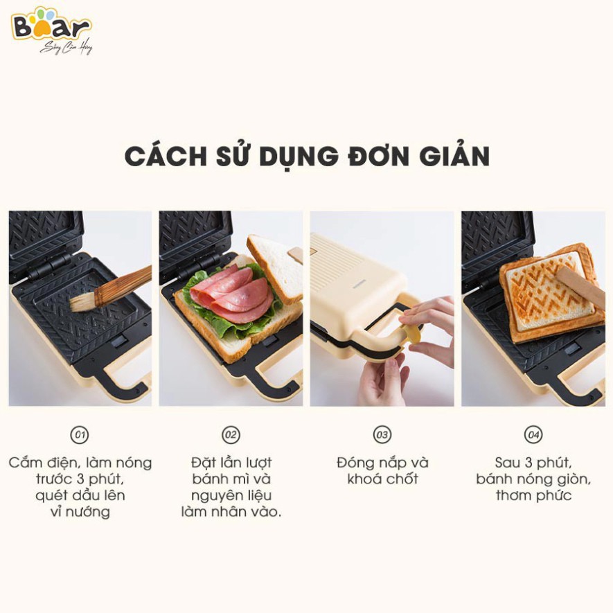 Máy kẹp nướng bánh Bear DBC-P06N2 - Bản Quốc Tế - Hàng chính hãng bảo hành 18 tháng nhỏ gọn tiện lợi dễ vệ sinh