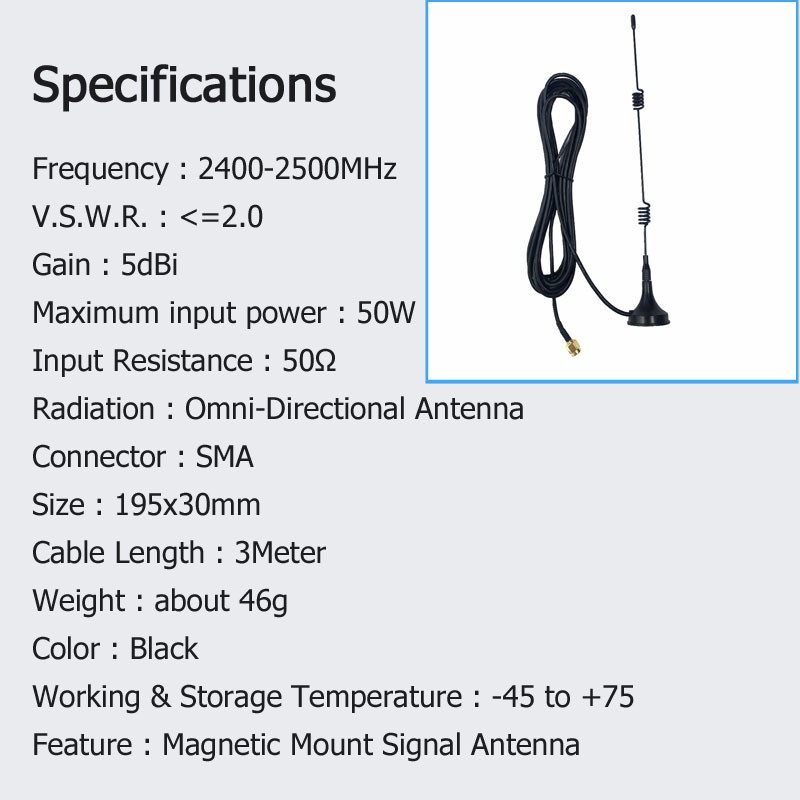 1 Ăng Ten Wifi WLAN 5 X Phạm Vi SMA 2.4GHz 7DBI Có Ăng Ten Thu Sóng