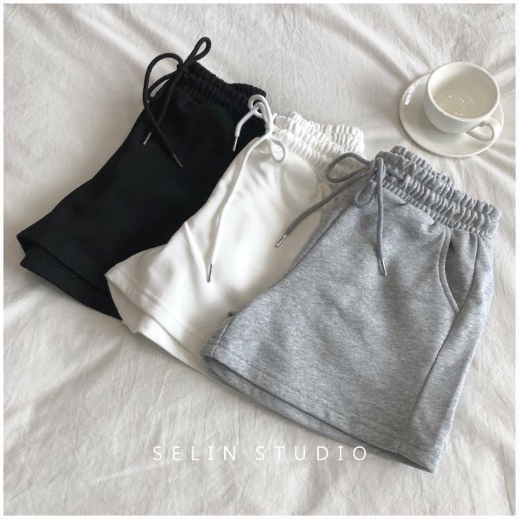 Quần short thể thao lưng cao ống rộng bằng cotton màu sắc đơn giản thời trang mùa hè cho nữ | BigBuy360 - bigbuy360.vn