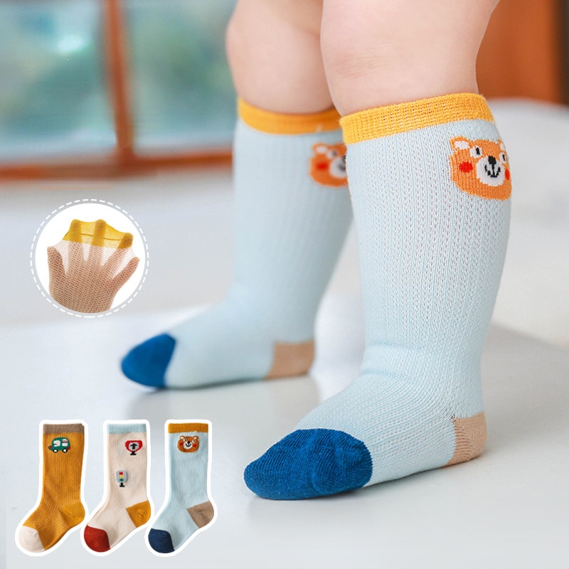 Bộ 3 đôi tất Kokorocare YSZ-17 bằng cotton thoáng khí in hình gấu đáng yêu cho bé 0-5 tuổi