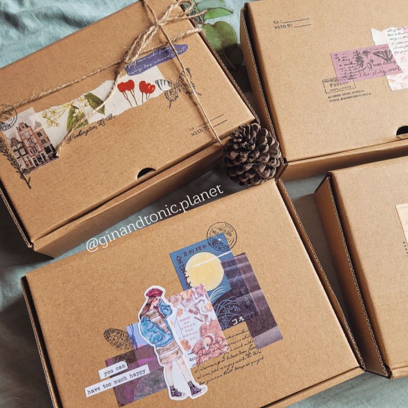 Hộp quà tặng vintage theo phong cách bullet journal nhiều kích cỡ - ginandtonic