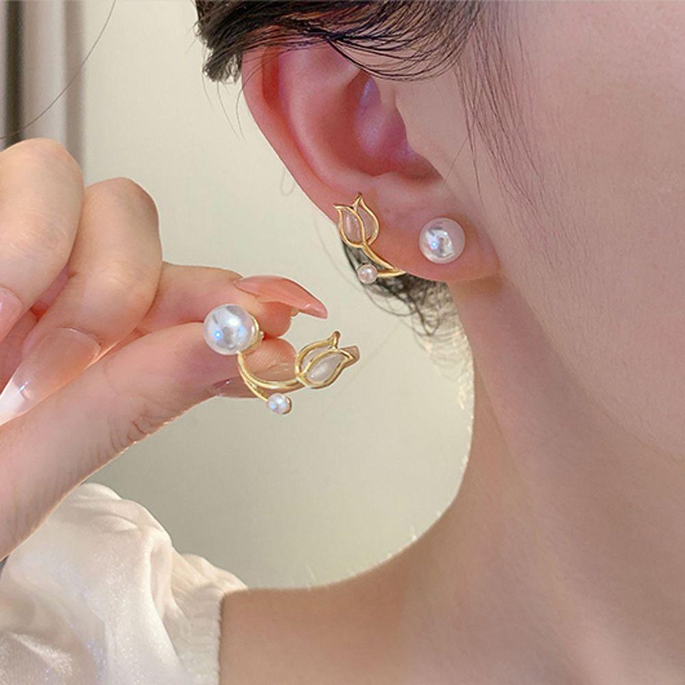 Bông Tai Hình Hoa Tulip Đính Đá Opal Đơn Giản Sang Trọng Cho Nữ