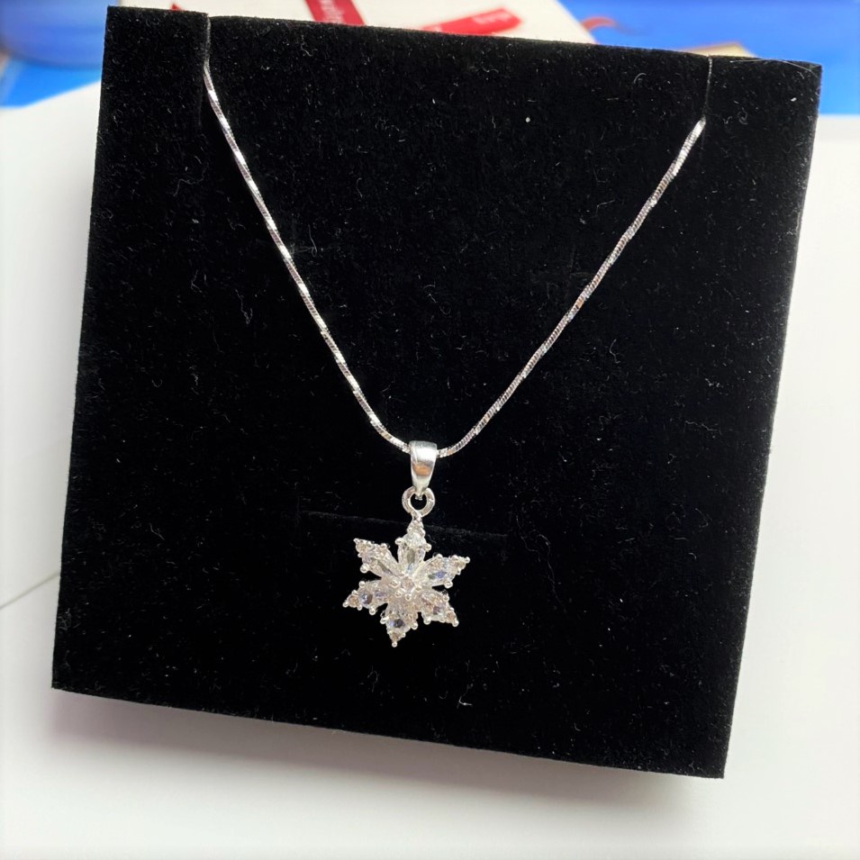 Dây chuyền bạc nữ mặt hoa đá 6 cánh, chất liệu bạc thật sáng bóng không rỉ